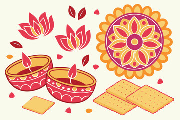 Traditional indian diwali festival pattern featuring decorative oil lamps and festive motifs for cultural celebrations and holiday designs