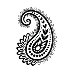 Obraz premium Detailed paisley outline design featuring leaves, dots, and scrolls for diverse graphic and textile applications