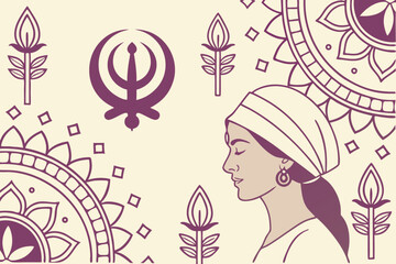 Guru nanak gurpurab khanda icon set with traditional sikh religious symbols and decorative patterns