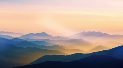 Fototapeta premium Mountain Sunrise/Sunset Landscapes: Misty Valleys, Blue Skies & Forest Hill Silhouettes