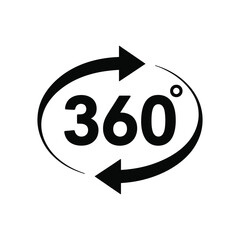 360 degree view icon, panoramic rotation symbol, virtual reality vector sign