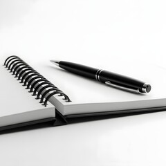 Black pen rests on open spiral notebook page