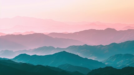 Fototapeta premium Mountain Sunrise/Sunset Landscapes: Misty Valleys, Blue Skies & Forest Hill Silhouettes