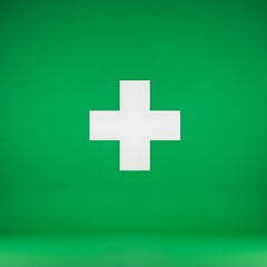 Obraz premium White medical cross symbol on a vibrant green background