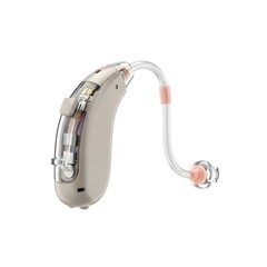 Modern behind the ear hearing aid with clear tubing