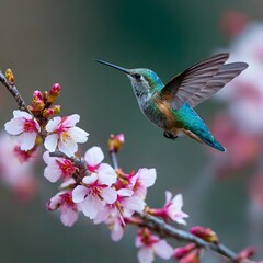 Fototapeta premium Pretty hummingbird near a blossom 