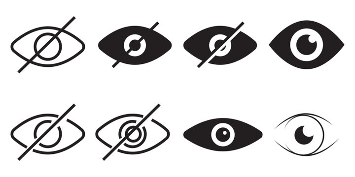 Eye icon set. See and unsee symbol. Show password, Eyesight symbol. Simple eyes collection. Eye silhouette vector illustration eps 10..
