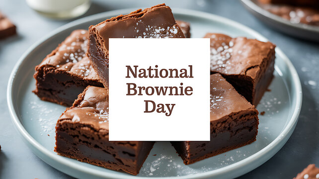 National Brownie Day celebration with freshly baked chocolate brownies on a plate