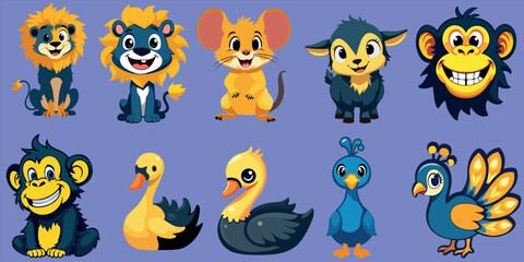 Obraz premium Cute Cartoon Animals page set collection