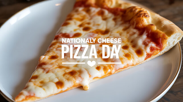 A slice of cheese pizza on a white plate celebrating National Cheese Pizza Day