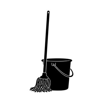 black mop and bucket cleaning clip art preview