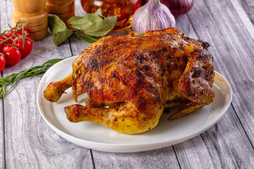 Hot tasty grilled whole chicken