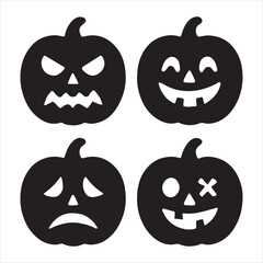 Set of spooky Halloween pumpkins with scary faces, normal faces perfect for a festive fall decoration. for t shirt design and poster.