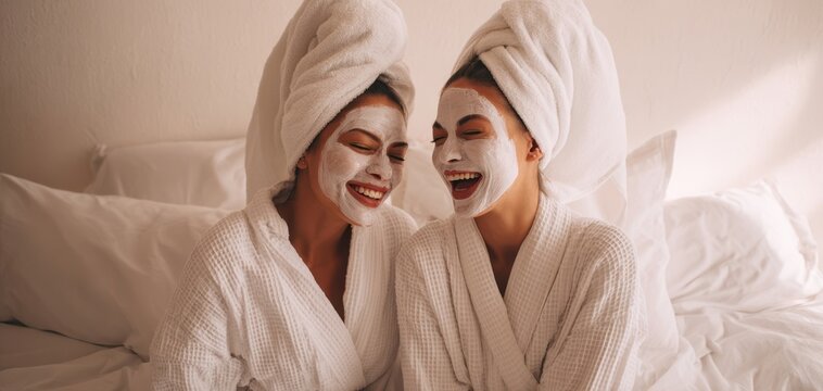 The joyful moments of friendship with spa treatments and face masks. - Powered by Adobe