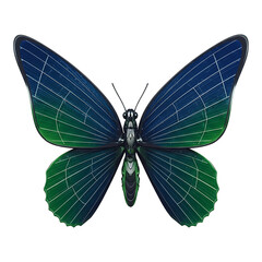 Blue and green butterfly with wings spread wide, creative insect design symbolizing eco nature, growth and natural beauty