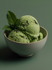 Green Tea Ice Cream Scoop in Ceramic Bowl