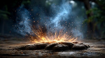 A close-up of acid rain falling through smoke from a chemical plant, the droplets leaving faint trails in the air. Puddles on the ground fizz with contamination.