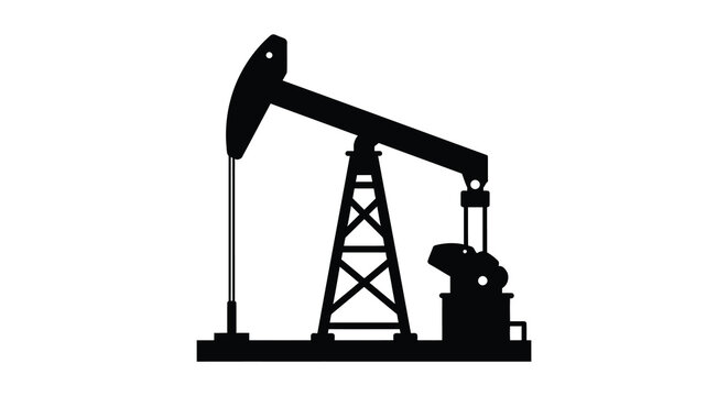 Black oil pump jack machinery against a white background silhouette