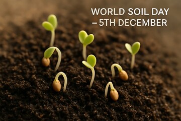 Young seedlings emerging from rich soil celebrating world soil day on december 5th
