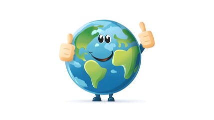 Cheerful cartoon earth character giving thumbs up with a smile