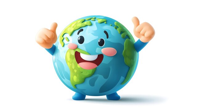 Cheerful Cartoon Globe Character with Thumbs Up Gesture