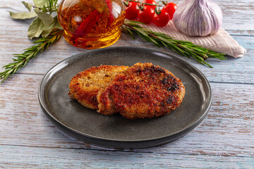 Breaded meat fillet escalope schnitzel