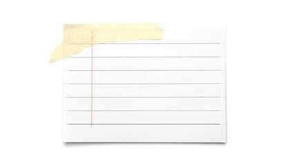 A piece of lined paper, adhered to a white background with a small strip of beige tape at the top.  The paper shows subtle shadowing suggesting a slight three-dimensionality