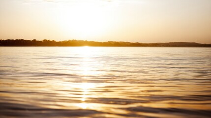 Fototapeta premium shore. Tranquil lakeside view at sunset with calm water reflecting golden hues. inspiring travel planning, travel magazines, designed for outdoor magazines and nature guides.