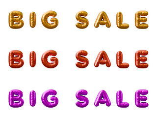 Set of big sale foil balloon phrase on a isolated background. Concept of sale, shopping, discount and promotion.