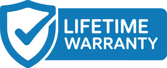 Vector art of lifetime warranty logo with shield and checkmark