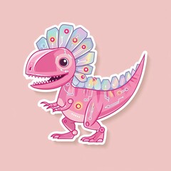 Playful cartoon vector of a pink AI dinosaur, representing a cheerful and futuristic fusion of technology and nature
