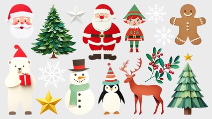 Christmas paper cutout design element set