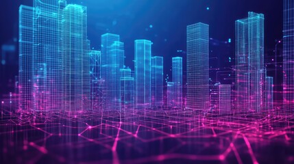 Fototapeta premium technology futuristic wireframe real estate map data stream