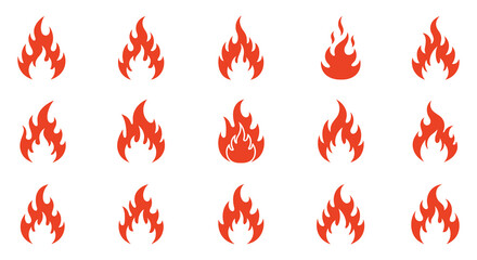 Collection of vibrant orange flame graphics in various shapes silhouette