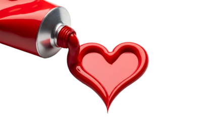 Expressive red paint tube crafting a beautiful heart shape, symbolizing deep love, creative passion, and artistic sentiment on a clean white backdrop