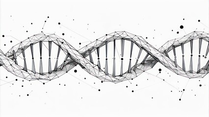 Striking abstract digital DNA helix structure, symbolizing life, science, and genetic research with connected nodes and lines