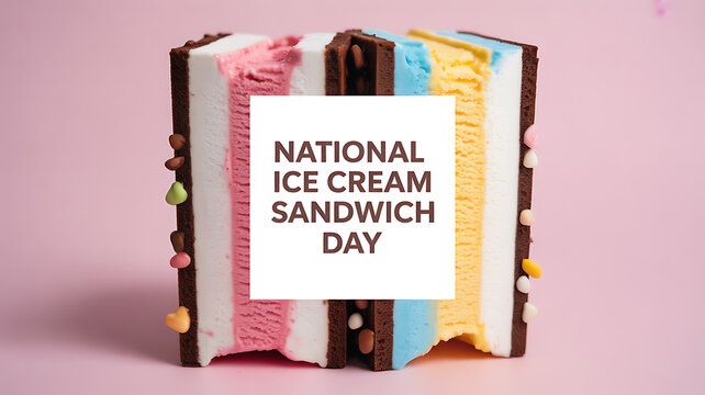 National Ice Cream Sandwich Day celebration with a colorful ice cream sandwich featuring layered flavors and sprinkles