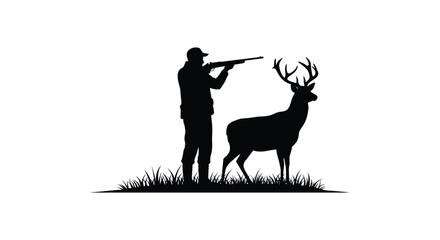 Hunter aiming rifle at majestic deer striking outdoor scene silhouette © Kuntol02