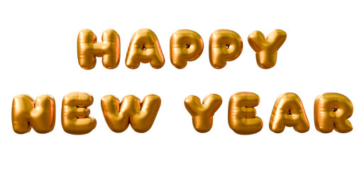 3d rendering golden happy new year foil balloon phrase on a isolated background. Concept of celebration and happy new year holiday.