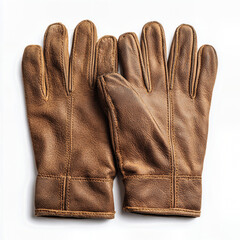 A pair of rugged and durable brown leather work gloves, an essential piece of protective gear for construction, gardening, and various heavy-duty manual labor tasks.
