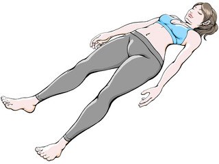 ヨガ_死者のポーズ_シャバーサナ_若い女性_目閉じ