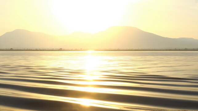 shore. Tranquil lakeside view at sunset with calm water reflecting golden hues. inspiring travel planning, travel magazines, designed for outdoor magazines and nature guides.