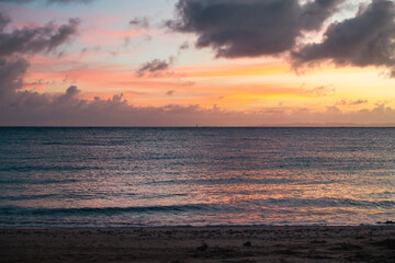 Beautiful sunset over the sea in the tropics. Sunset on the beach.