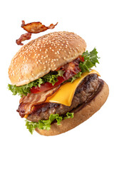 Juicy bacon cheeseburger isolated on transparent background
