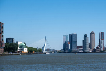 Rotterdam city Erasmus bridge and modern architecture towers, Netherlands