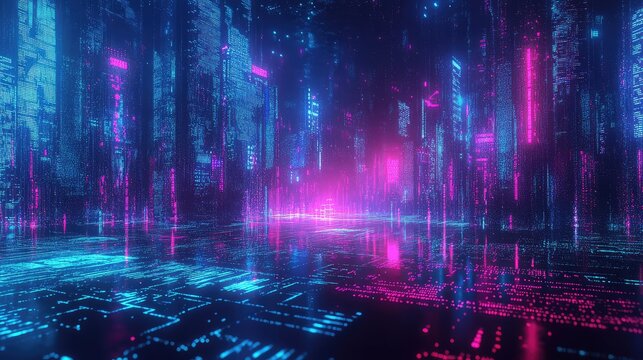 synthwve pulsating data reservoir in a cyberpunk aesthetic