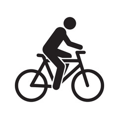 Simple cyclist icon, black silhouette of a person riding a bicycle. Symbol for cycling, transportation, or sport.

