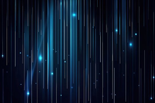Abstract background featuring numerous vertical, light-blue and gray lines descending against a dark background, interspersed with small, bright blue sparkles