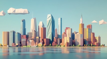Naklejka premium scpe low poly simulation of a city skyline property view