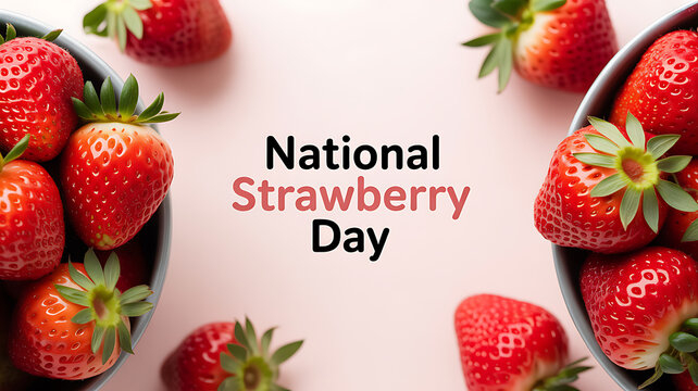 National Strawberry Day celebration with fresh strawberries in bowls on a light background